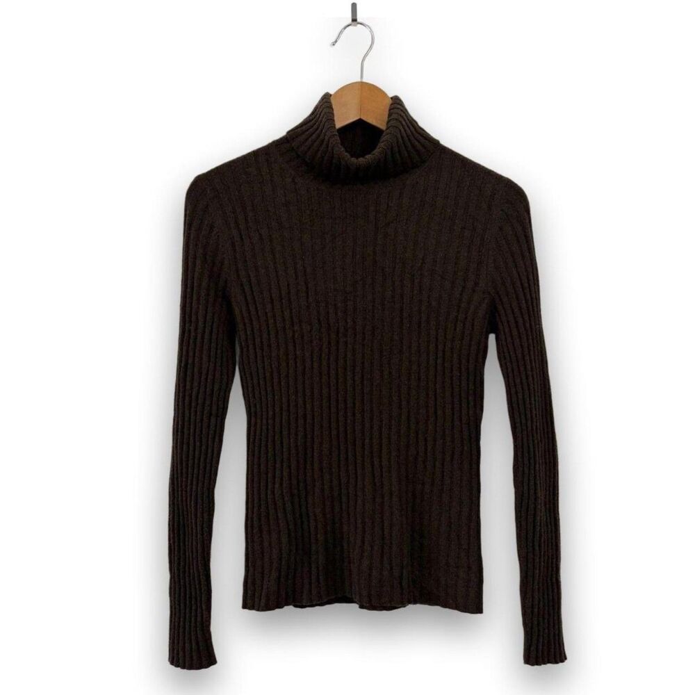 Neiman Marcus Espresso Brown 100% Cashmere Ribbed Knit Turtleneck Sweater M